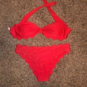 Red strapless bikini